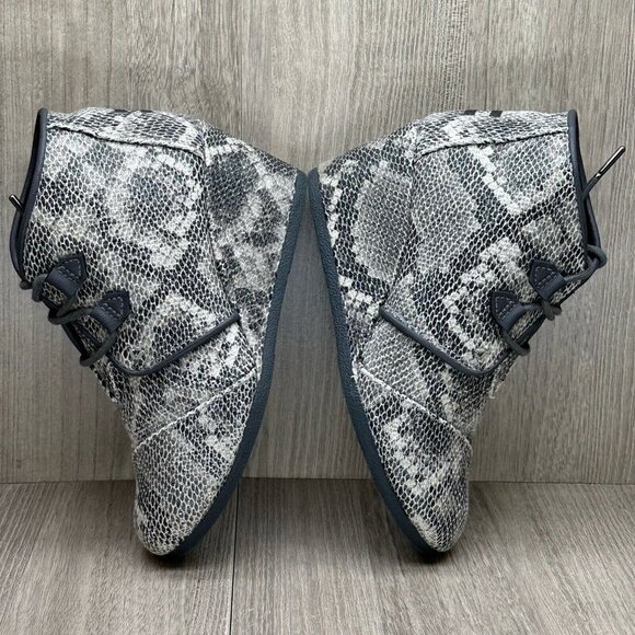Toms Booties Womens Size 6.5 Kala Wedge Ankle Mid Heel Lace Up Snakeskin Gray - Picture 8 of 12